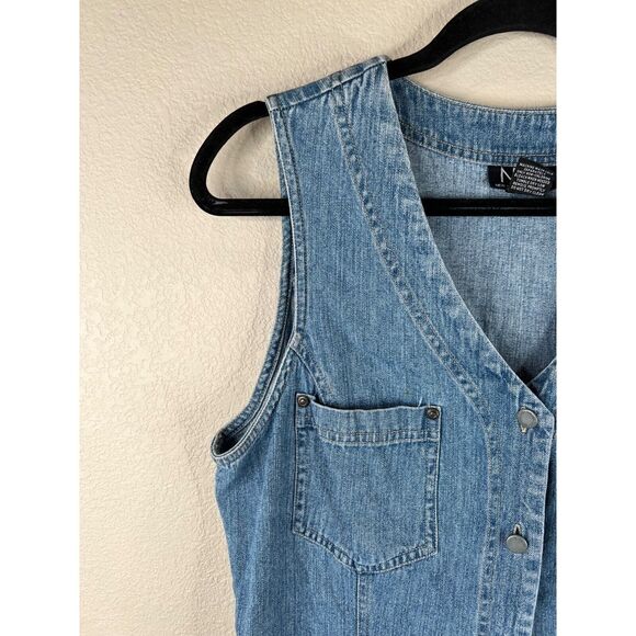 New York Jeans Sleeveless Denim Dress With Button-Front & Pockets Sz 12 - Picture 2 of 14